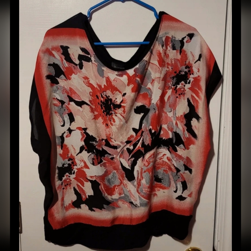 Floral Print Top with Red and Black Accents